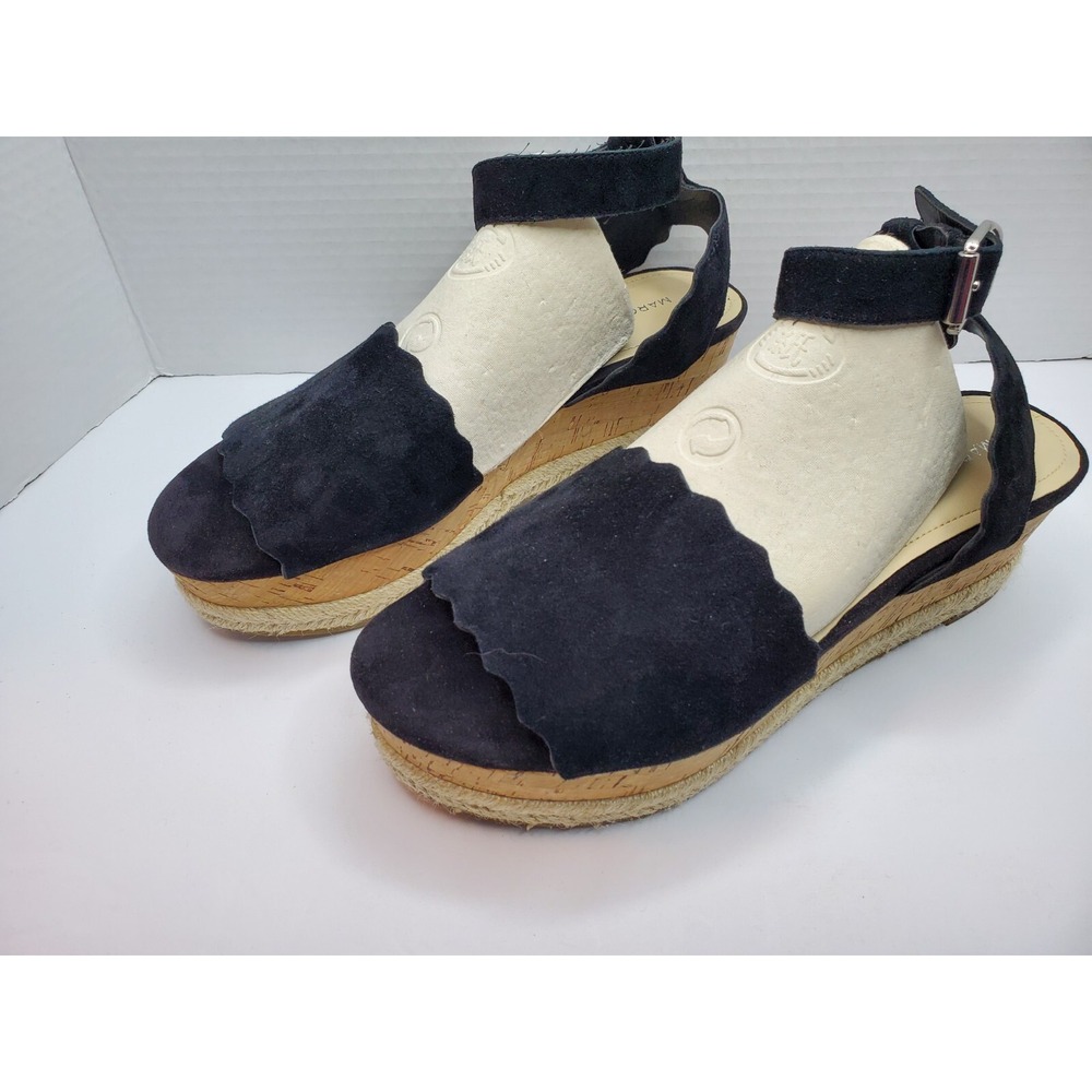 Marc Fisher MF Faithful Espadrille Sandals Platform Wedge Suede Leather Black 9M